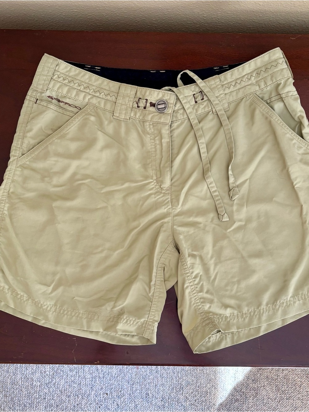ExOfficio women’s shorts size 4 with button, zipper and drawstring waist.
